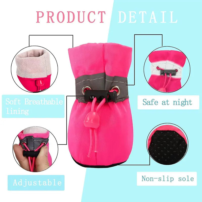 Waterproof Anti-slip Dog Boots Warm Pet Rain Snow Shoes Adjustable Puppy Paw Protector Booties For Small Dogs Cats Outdoor Use