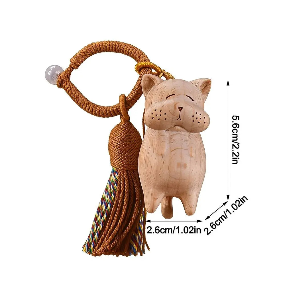Cute Tassel Handcrafted Wooden Cat Pendant Wooden Material Money Catching Cat Cat Keychain Bags Decoration Bag Pendant