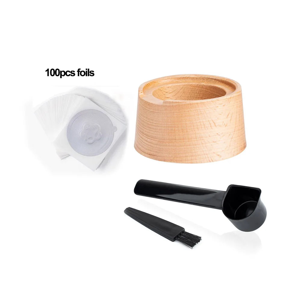 Reusable Silicone Cover Aluminum Foil Seal Lid Kit Wooden Capsule Filling Holder For Nespresso VertuoLine Pods Coffee Accessorie