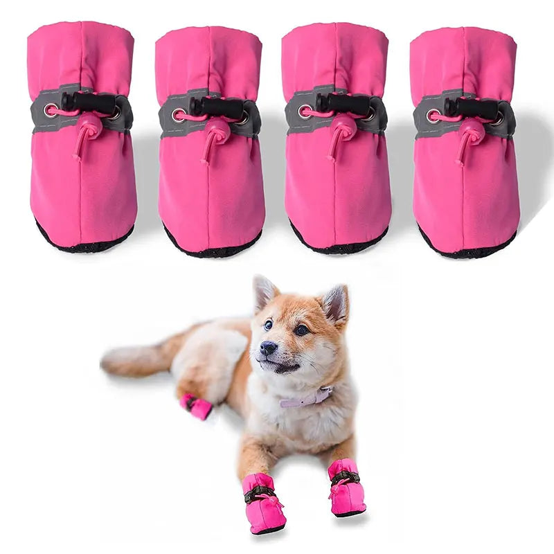 Waterproof Anti-slip Dog Boots Warm Pet Rain Snow Shoes Adjustable Puppy Paw Protector Booties For Small Dogs Cats Outdoor Use