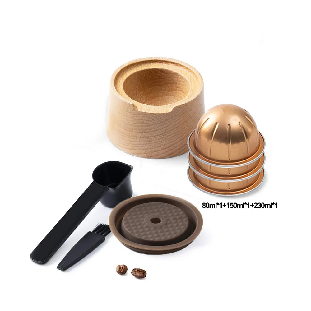 Reusable Silicone Cover Aluminum Foil Seal Lid Kit Wooden Capsule Filling Holder For Nespresso VertuoLine Pods Coffee Accessorie