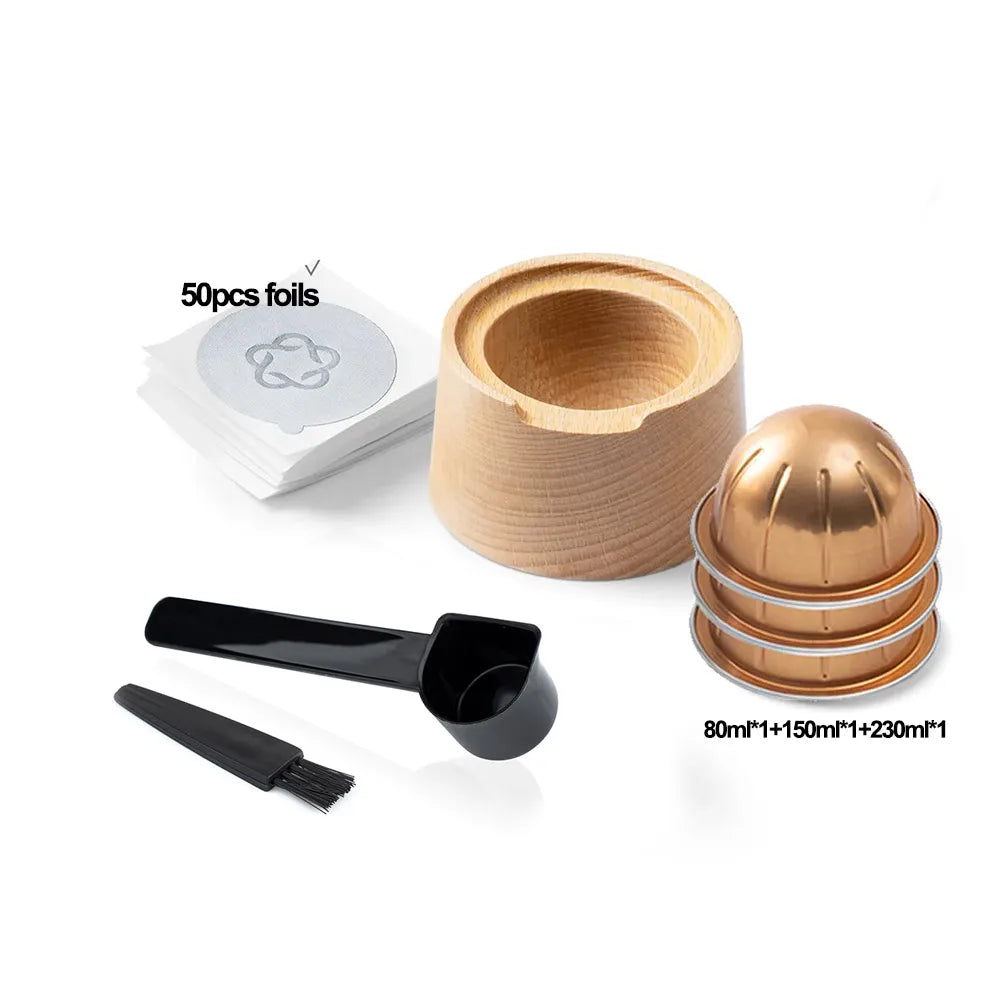 Reusable Silicone Cover Aluminum Foil Seal Lid Kit Wooden Capsule Filling Holder For Nespresso VertuoLine Pods Coffee Accessorie