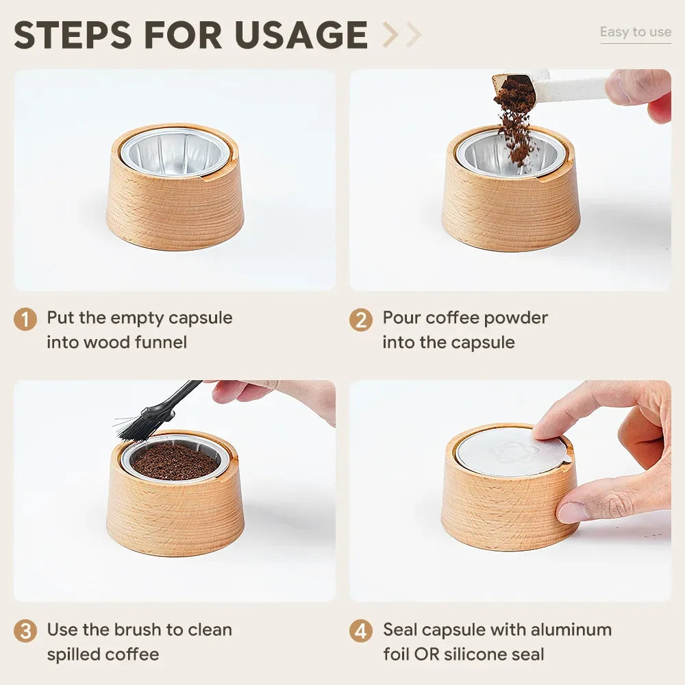Reusable Silicone Cover Aluminum Foil Seal Lid Kit Wooden Capsule Filling Holder For Nespresso VertuoLine Pods Coffee Accessorie