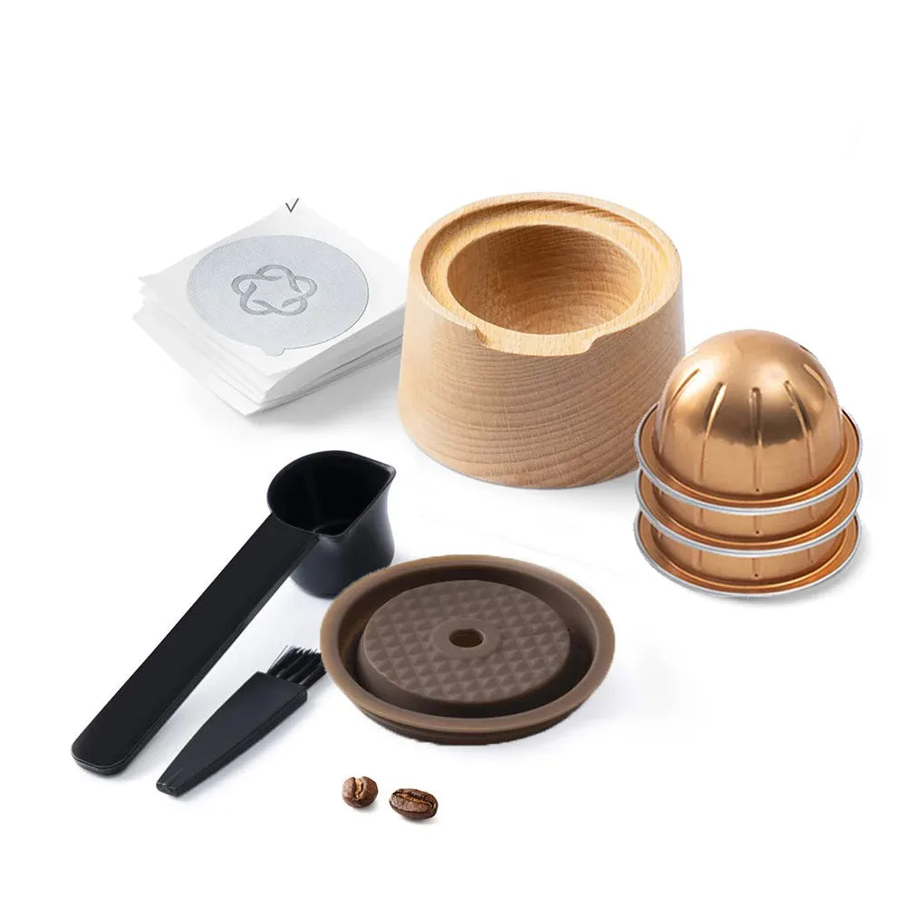 Reusable Silicone Cover Aluminum Foil Seal Lid Kit Wooden Capsule Filling Holder For Nespresso VertuoLine Pods Coffee Accessorie